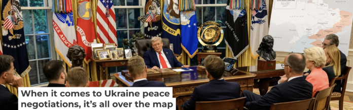 Donald Trump addresses European leaders on Aug. 18, 2025. The White House